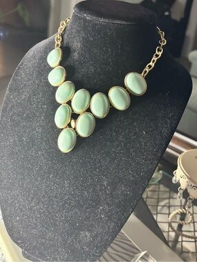 Gold Chain Mint Green Statement Necklace by